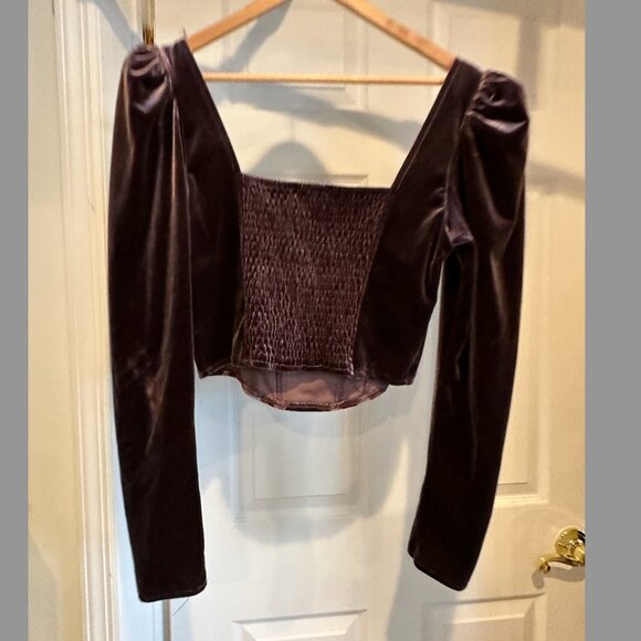 AST The Label Brown Velvet Smocked Corset Top Size L - Picture 2 of 4